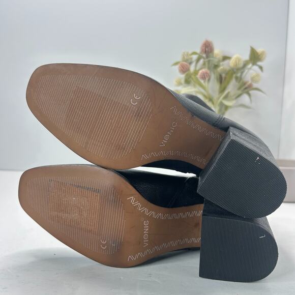 Vionic Lyssa Leather Heeled Ankle Boots Black Side Zip Square Toe Women's US 6 - Picture 9 of 10